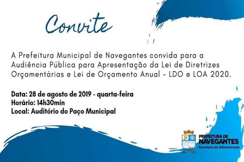 Audiência Pública apresenta LOA e LDO de Navegantes nesta quarta-feira (28)