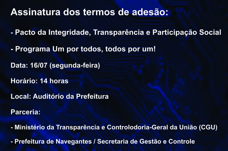 Prefeitura de Navegantes vai aderir ao Pacto da Integridade, Transparência e Participação Social da CGU