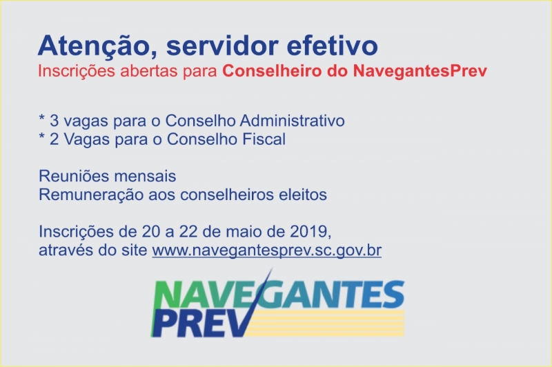 Inscrições para Conselheiro do NavegantesPrev acontece de 20 a 22 de maio
