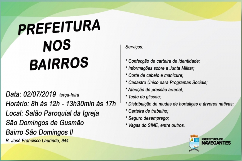 Programa Prefeitura nos Bairros acontece na terça-feira no São Domingos II