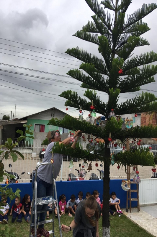 Árvore de Natal é decorada por alunos da Creche Nerozilda