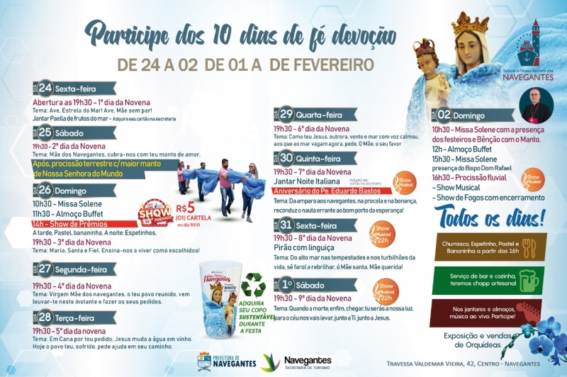 Festa de Nossa Senhora dos Navegantes acontece de 24/01 a 02/02 