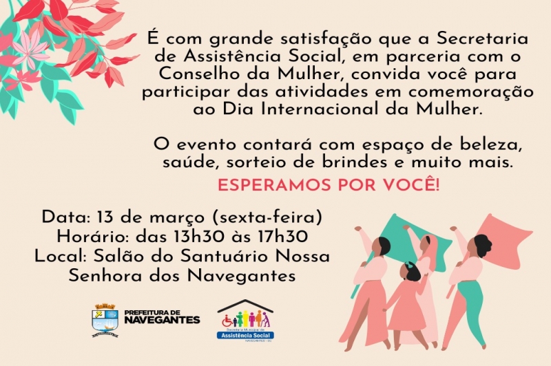 Evento em comemoração ao Dia da Mulher será realizado no dia 13