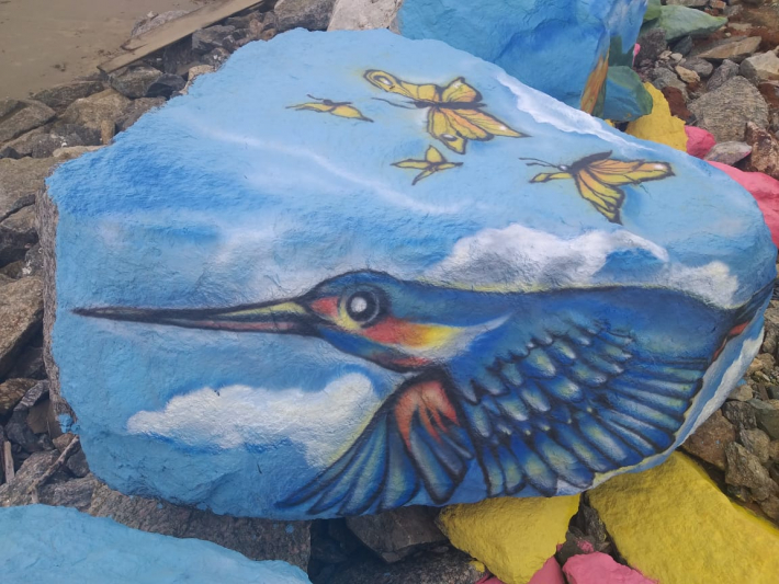 Artistas de Navegantes estão colorindo as pedras da Praia no Gravatá