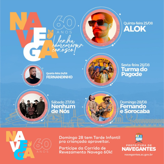 Confira a programação de shows nacionais da festa de 60 anos de Navegantes