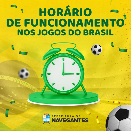 Saiba como fica o expediente da Prefeitura de Navegantes durante os jogos do Brasil na Copa