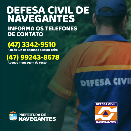 Defesa Civil de Navegantes informa os telefones de contato