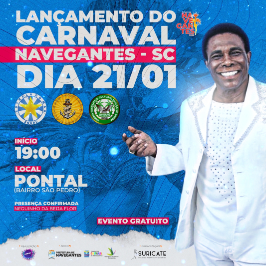No próximo sábado (21) acontece o lançamento oficial do Carnaval de Navegantes 2023
