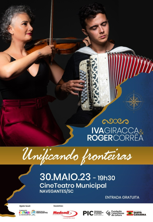 Navegantes recebe concerto gratuito com o duo instrumental Roger Corrêa & Iva Giracca