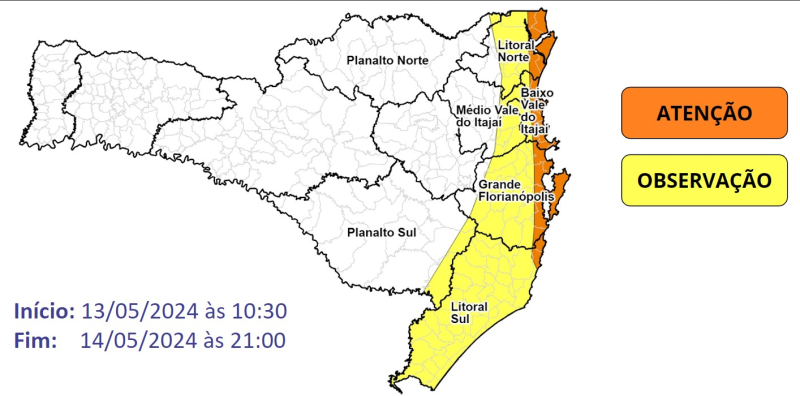 Defesa Civil prevê fortes rajadas de vento na região entre segunda (13) e terça-feira (14)