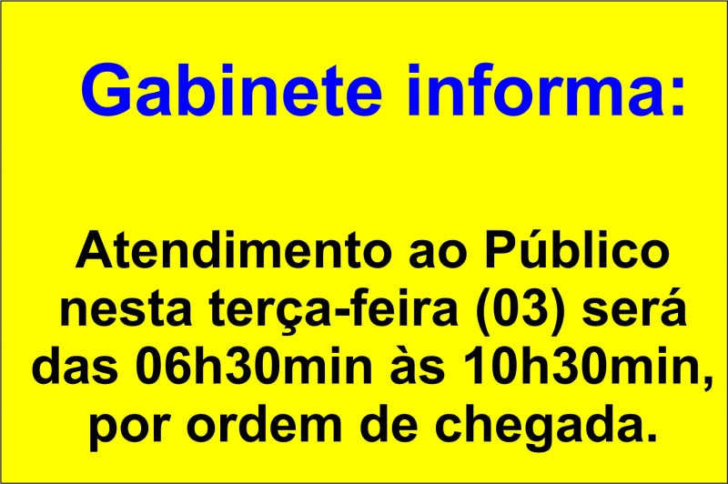 Gabinete do Prefeito:  Atendimento ao público acontece nesta terça-feira (03) das 6h30min às 10h30min