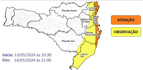 Defesa Civil prevê fortes rajadas de vento na região entre segunda (13) e terça-feira (14)